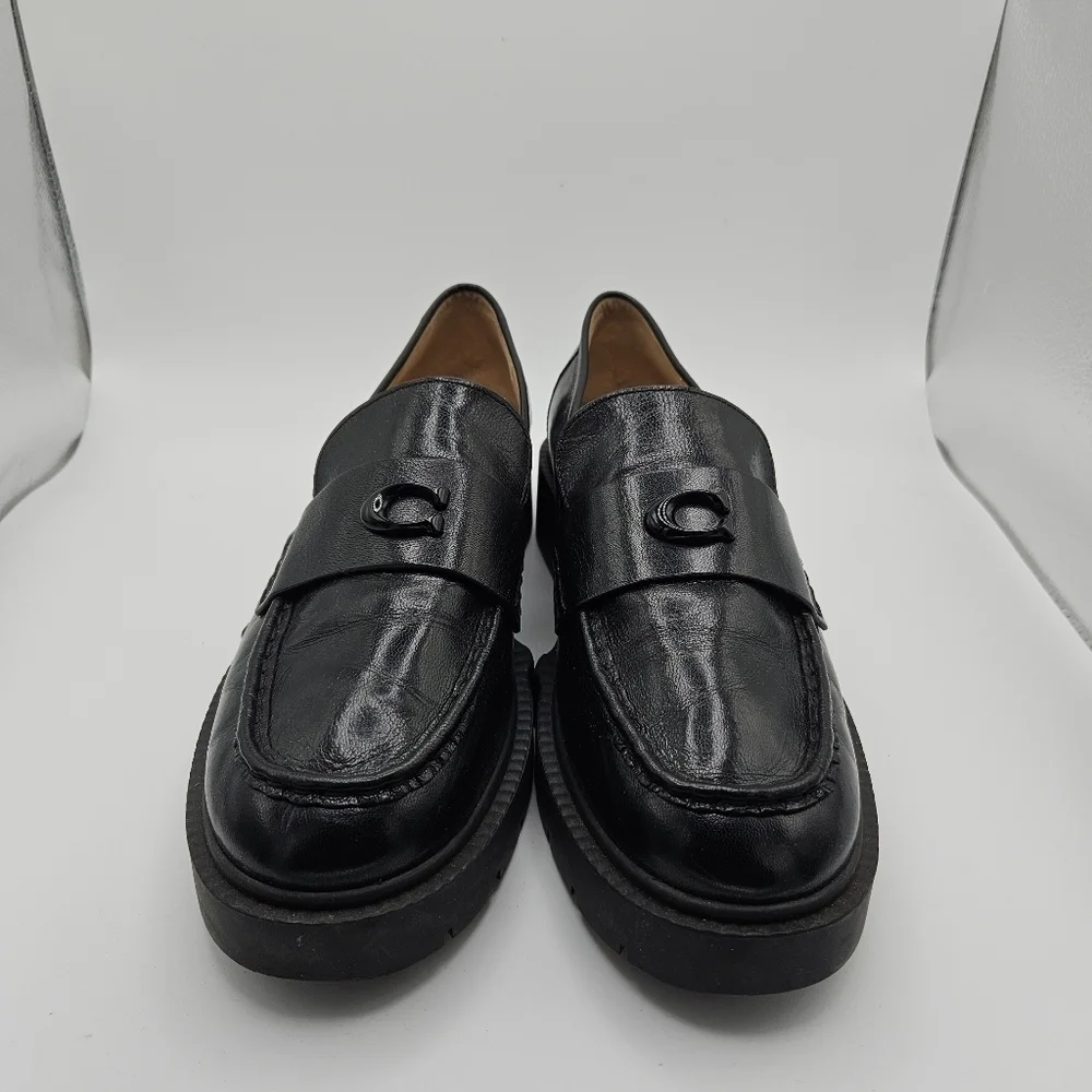 Coach chunky black leather Leah Loafer size 11 - Picture 2 of 12